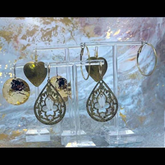 Unmarked Beauty Jewelry - 4 pairs Vintage Mod ~ Renewed Antique Brass/Copper Earrings